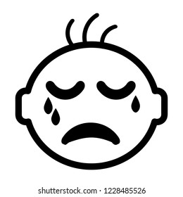 Crying baby vector black line art icon.