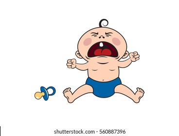 Crying baby vector. Cartoon character angry child. Baby illustration vector