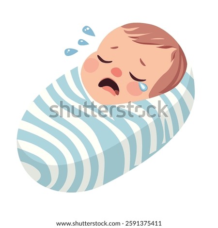 Crying baby vector in cartoon style isolated on white background. Crying baby clipart in flat design. Baby shower.