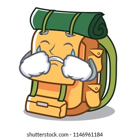 Crying backpack mascot cartoon style