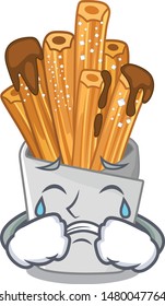 Crying bakery churros in mascot plastic bag