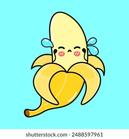 Crying Banana character. Vector hand drawn cartoon kawaii character illustration icon. Isolated on blue background. Angry cute Banana character concept