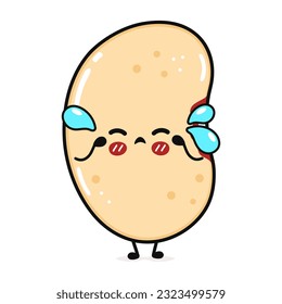 Crying Bean of juice character. Vector hand drawn cartoon kawaii character illustration icon. Isolated on white background. Angry cute soy Bean character concept