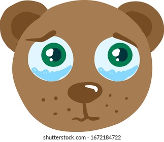 Crying Bear, Illustration, Vector On White Background.