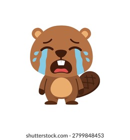 Crying Beaver Character flat Illustration