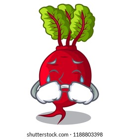 Crying beetroot with leaves isolated on mascot