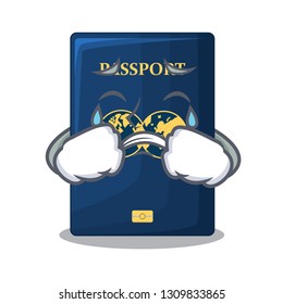 Crying blue passport in the mascot bag