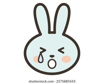 Crying blue rabbit face icon illustration