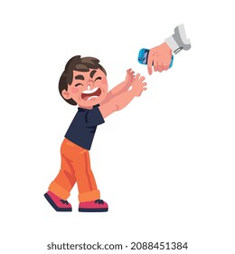 Crying Boy Addicted to Gadget Having Hysterics Demanding Console Vector Illustration