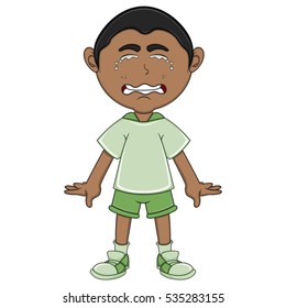 Crying boy cartoon vector illustration