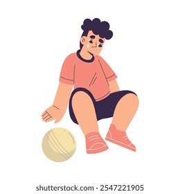 Crying Boy Character Sit on Floor Shed Tears Vector Illustration