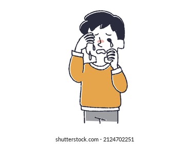 Niño que llora Ilustración manuscrita cómica Dibujo de línea de vectores con color simple Fondo blanco