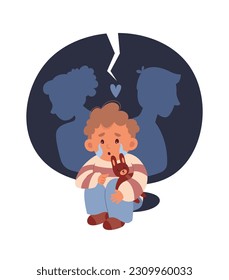 Crying Boy Due To Arguing Parents Vector Illustration