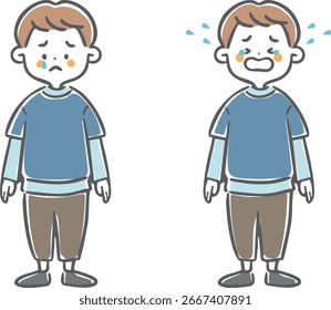 Conjunto de ilustración de niño llorando, cuerpo entero, Vector