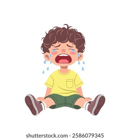 Crying boy. Vector color illustration on a white background.