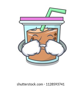 Crying bubble tea mascot cartoon