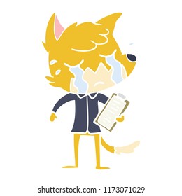 crying business fox flat color style cartoon