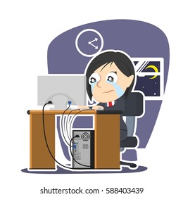 crying businesswoman working illustration design