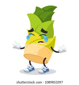 Crying cartoon bamboo shoot mascot on white background
