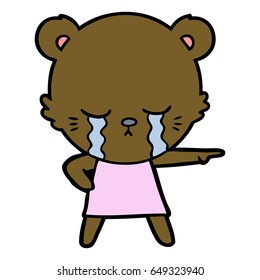 oso de caricatura llorando señalando