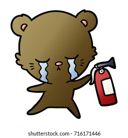oso de caricatura llorando con extintor de incendios