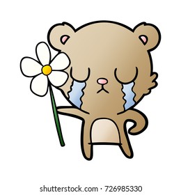 oso de caricatura con flores en llanto