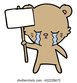 oso de caricatura llorando con un cartel