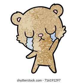 crying cartoon bear waving