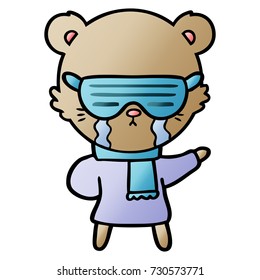 crying cartoon bear wearing rave sunglasses