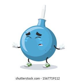 crying cartoon blue rubber medical enema mascot on white background
