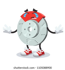 Crying cartoon car brake mascot on white background