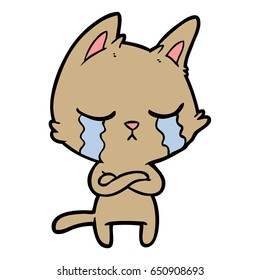 crying cartoon cat with folded arms