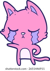 crying cartoon cat pointing in bright neon color