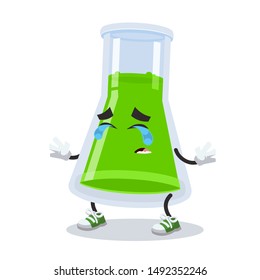 crying cartoon chemical conical erlenmeyer flask mascot on white background