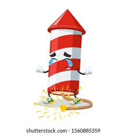 crying cartoon christmas firecracker with a burning wick mascot on white background