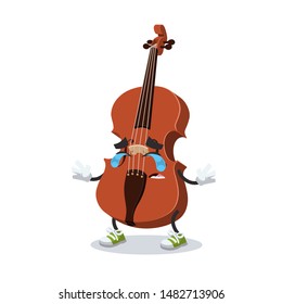 Crying cartoon classical brown wooden violin mascot on white background
