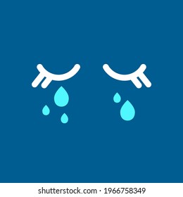 Crying cartoon doodle icon. Abstract simple eyes with tears. Depressed character