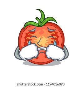 Crying cartoon fresh tomato slices for cooking