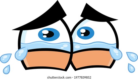 Crying Cartoon Funny Eyes. Vector Hand Drawn Illustration Isolated On Transparent Background