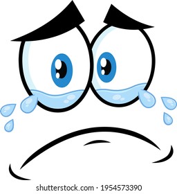 Crying Cartoon Funny Face With Tears And  Expression  Vector Illustration Isolated On White Background