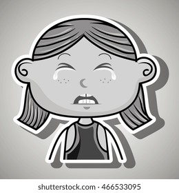 crying cartoon ginger girl with frontal vier over a white background,vector illustration