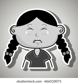 crying cartoon girl with frontal vier over a white background,vector illustration