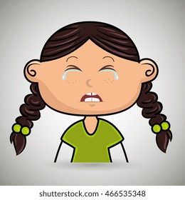 crying cartoon girl with frontal vier over a white background,vector illustration