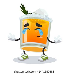 Crying cartoon glass of Winter Sun cocktail mascot on white background