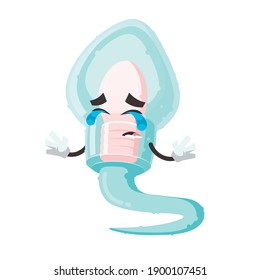 crying cartoon human sperm cell mascot on white background
