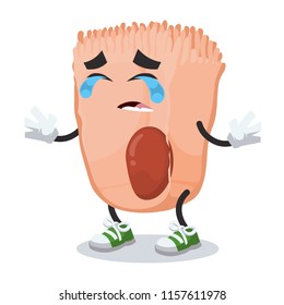 Crying cartoon intestinal cell mascot on white background