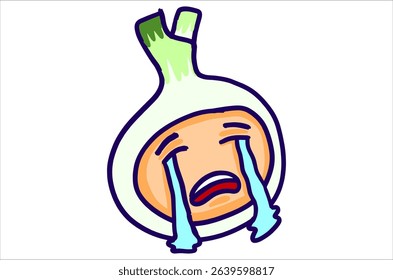 Crying Cartoon Kid in Scallion Outfit – Cute Sticker Design