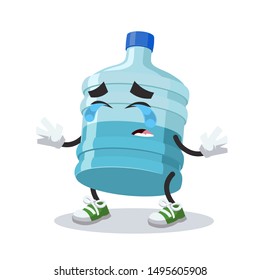 crying cartoon large plastic water bottle mascot on white background