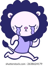 crying cartoon lion in bright neon colors
