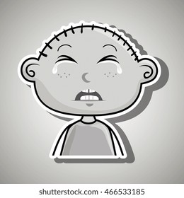 crying cartoon little boy over a white background,vector illustration